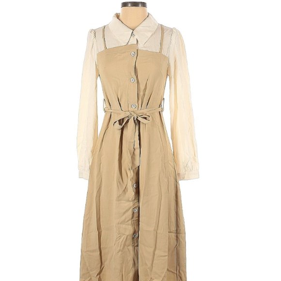Ivory Tan Casual Dress M - Picture 1 of 5